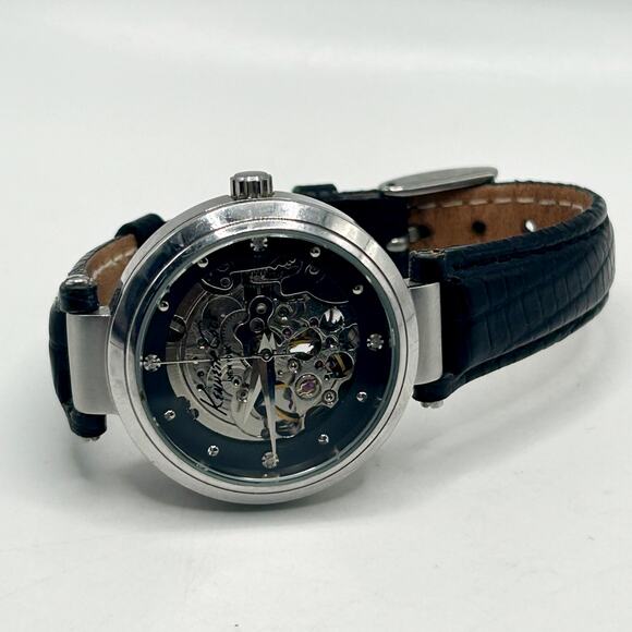 Kenneth Cole New York Ladies Skeleton Automatic Silver Dial Watch w Leather Band - Picture 1 of 9